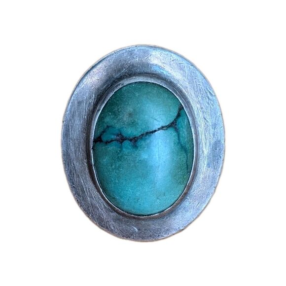 Vintage Navajo Green Turquoise Ring Cabochon Sterling Silver Size 8 Old Pawn - Picture 2 of 8